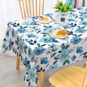 SJZG-Nappe De Table De Jardin Lavable, Motif Fleur Bleue, Rectangulaire, Résistante Aux Intempéries, En Polyester, Imperméable, Pour Extérieur, Table De Jardin, Cuisine, Table À Manger, Jardin, 140 - Neuf