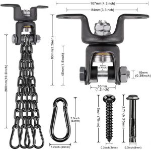 Support Sac De Frappe Plafond, Crochet Pour Hamac Chaise Pivot 360&deg; Support Sac Boxe Mousqueton Avec 4 X 26cm Cha&icirc;nes Noir Corde Yoga/Cerceau Fer/Kit Suspension Boxe, 600lbs - Neuf