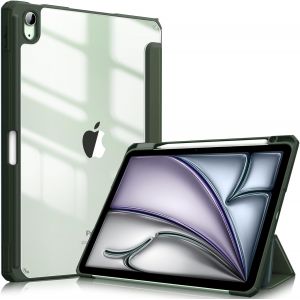 Coque Pour Ipad Air 11 Pouces M3/M2 (2025/2024), Ipad Air 5/4 10.9 Pouces (2022/2020) - [Rangement De Stylet] Housse Transparente Claire Etui Antichoc Veille/R&eacute;veil Auto, Vert Alpin - Neuf