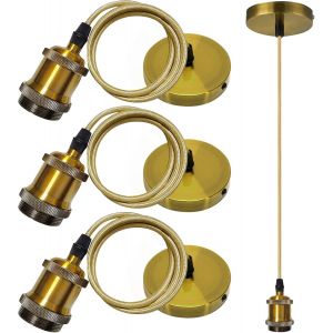 Subzonal-3 Pcs Vintage Suspension Lampe E27 Avec Douille Ampoule Et C&acirc;ble Pendule 100 Cm - Or Antique - Neuf