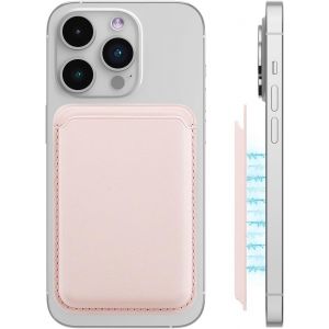 KALANKA-1 pièce Portefeuille magnétique pour iPhone, Porte Carte iphone, Porte-Cartes en PU, Doté d'un porte-cartes et d'un système RFID, Conçu en PU en Cuir Végan, pour Maintien 2 Cartes, Gris rose - Neuf
