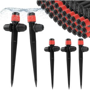 Lot de 35 émetteurs d'irrigation goutte à goutte à double tête, pièces de pulvérisateur d'irrigation goutte à goutte verrouillables pour tube de 6,35 mm, goutteur de débit d'eau réglable à - Neuf