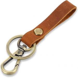 Kal-Porte-Cl&eacute;s En Cuir V&eacute;ritable Avec Anneau En M&eacute;tal - Simple - Porte-Cl&eacute;s Portable - Avec Dragonne En Cuir - Pour Homme Et Femme, Marron, 11 Cm - Neuf