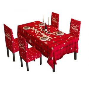 Nappe De Noël 100 X 140 Cm Avec 4 Housses De Chaise - Motif Écossais Rouge - Neuf