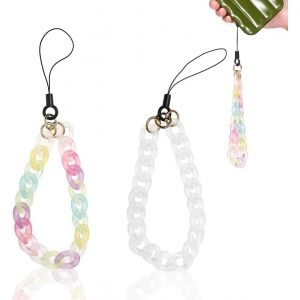 2Pcs Charme De T&eacute;l&eacute;phone Avec Porte Cl&eacute;s, Bracelet En Cha&icirc;ne De T&eacute;l&eacute;phone Fait &Agrave; La Main Avec Pierres Acrylique Anti Perte Lani&egrave;re De T&eacute;l&eacute;phone Portable Dragonne Pour Porte Cl&eacute;s - Neuf