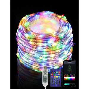 JGD-Guirlande lumineuse 20 m 200 LED RVB, alimentation par USB, contr&ocirc;le par application/t&eacute;l&eacute;commande, synchronisation de la musique, guirlande lumineuse Wi-Fi/Bluetooth USB pour jardin, mariage, - Neuf