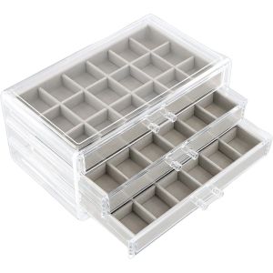 Bo&icirc;te &Agrave; Bijoux Transparente En Acrylique Avec 3 Tiroirs, Bo&icirc;te Pour Boucles D'oreilles Organisateur &Agrave; Bijoux Pour Femmes Rangement Bijoux Plateau Amovible Pour Bague Collier Anneau - Neuf