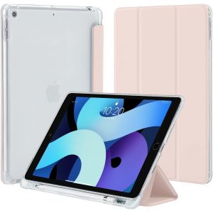 4UBonlife Coque pour iPad 9&egrave;me /8&egrave;me/7&egrave;me G&eacute;n&eacute;ration 2021/2020/2019 avec Porte-Stylo, Housse de Protection Mince et L&eacute;ger Coque Arri&egrave;re Translucide en TPU Pochette pour iPad 10,2 Pouces, Rose - Neuf