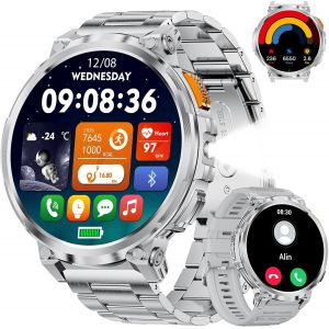 Montre Connect&eacute;e Homme Avec Appel Bluetooth/730Mah Batterie, 1.85"" Hd Grand &Eacute;cran Smartwatch Homme Avec Lampe Torche, 100+Sportifs, Podom&egrave;tre, Ip68 &Eacute;tanche Pour Android Ios, Argent - Neuf