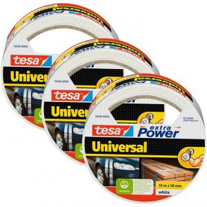 extra Power Universal Ruban Adh&eacute;sif Toile Tenue extra forte Duct Tape pour les R&eacute;parations,la Fixation,l'&Eacute;tanch&eacute;it&eacute; et plus Encore Blanc 3 Rouleau 10 m x 50 mm - Neuf