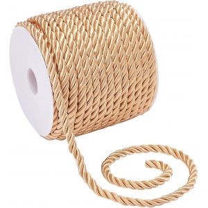 18m Cordon tordu doré 5mm Corde d'artisanat Cordon de Polyester à 3 Plis Cordon de FIC décorative Corde Brillante Solide pour Rembourrage,Cravate à Rideau,Cordon de Serrage,Couture - Neuf