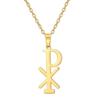 Kal-Collier Chi Rho Symbole Christogramme Alpha Omega Collier Ixci Nika Jésus Christ Nom Pendentif Sacramentale Chrétienne Amulette Religieuse Bijoux Cadeau Femme Homme - Neuf