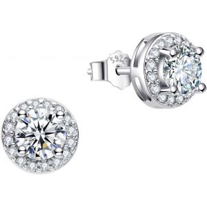 Chenquansarl-Boucles D'oreilles Femmes En Argent 925 Avec Pierre Et Zircons, Bijoux Hypoallergéniques Disponibles Avec Différentes Pierres - Neuf