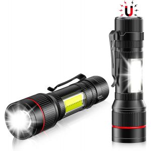 Small Led Torch 2 Pieces, Magnet & Cob, 1500 Lumens Mini Usb Rechargeable Flashlights With Steel Clip, 3 Modes, Portable Ipx5 Waterproof For Camping, Hiking, Repairs - Neuf