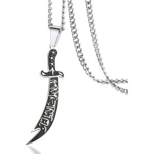 Tianyi-1 Pcs Collier &Eacute;p&eacute;e Pour Homme Et Femme, Collier &Eacute;p&eacute;e Zulfiqar Imam Ali Zulfiqar Avec Pendentif Rune Arabe Musulmane, Bijou Talisman, Amulette Religieuse - Neuf