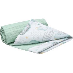 Kalanka-Couverture Bebe Couvertures De Bébé Plaid Enfant Nouveau-Né 100% Coton Pour Cadeau Naissance 75x100cm Multifonctionnel Bilatéral Pour Landaus (Océan Avec Gaufre Mint) - Neuf