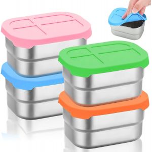 LETNERNY-Lot De 4 Bo&icirc;tes &Agrave; Go&ucirc;ter En Acier Inoxydable De 230 Ml Avec Couvercle En Silicone - Petites Bo&icirc;tes De Conservation R&eacute;utilisables Et Empilables - Anti-Fuite - Pour Sauce - Neuf
