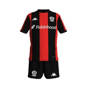 Ensemble Enfant Mini Kit Domicile Kombat Ogc Nice, Football Noir Et Rouge - Neuf