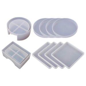 Moules &Agrave; Sous-Verres En Silicone Pour Moulage De R&eacute;sine,Kit De Moules &Agrave; Sous-Verres En R&eacute;sine &Eacute;poxy Comprenant 8 Sous-Verres Et - Neuf