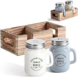 Tianyi-Com-Four® Ensemble Salière Et Poivrière 3 Pièces - Shaker À Épices Dans Une Boîte En Bois - Pot À Épices Avec Inscription En Forme De Chope À Bière (3-Teilig - Glas Mit Holzbox) - Neuf