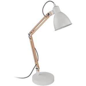 Lampe De Table Torona 1, Style Vintage Industriel, En Bois Et Métal, Lampe De Bureau, Blanc, Naturel, Avec Interrupteur, Ampoule E14, Non Certifiée Fsc. - Neuf