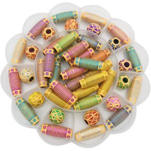 Gjhgf-Lot De 100 Perles En Fer Pour Dreadlocks - Bijoux Et Accessoires De Cheveux Dor&eacute;s Et Argent&eacute;s - Anneaux R&eacute;glables Et Pinces De D&eacute;coration Pour Femme - Neuf