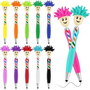 12 PCS Stylos &agrave; Bille Amusants R&eacute;tractable, Stylo Rigolo Apportez une Vadrouille, &Eacute;cran Tactile Propre Stylo Fantaisie Tablette, 3-In-1 Stylo Fantaisie Pour Enfants &Eacute;Cole Fournitures Bureau - Neuf