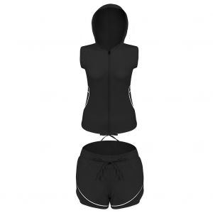 Ensemble 2 Pieces De Sport De Plein Air Pour Femme, Veste Et Short De Yoga Respirants, Pour Course A Pied Et Fitness (Noir, Taille L) - Neuf