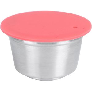 KAL-Capsules De Café, Tasse De Capsule De Café Rechargeable Réutilisable En Acier Inoxydable En Silicone Avec Couvercle En Poudre Pressée Adaptée Pour Cafetière 40 Ml (Rouge) - Neuf