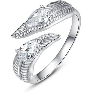 Yemaesre-Bague À Plume En Argent Sterling 925 Avec Zircone Cubique Réglable - Cadeau D'anniversaire Pour Femme Et Fille, Zircone Cubique - Neuf