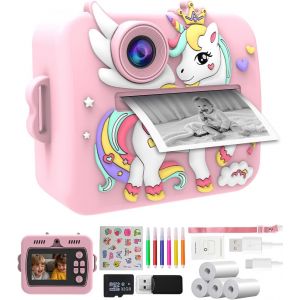 KALANKA-Appareil Photo Instantané Enfants Licorne 2.4"" Écran, Vidéo 1080P & Zoom 16X, Appareil Photo Enfant avec Impression Thermique sans Encre, 32Go, Jeux & Musique, Cadeau Garçons et Filles 3-12 A - Neuf