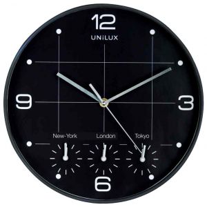 UNILUX Horloge &agrave; quartz "ON TIME" 30 cm Haute Precision 4 Fuseaux Horaires - Neuf