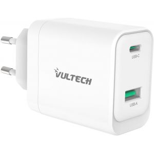 KALANKA-VulTech CC45-1C1A - Chargeur Universel 45W GaN USB + Type-C/USB-C PD3.0 QC3.0 PPS, Compatible avec Smartphone, Tablette et Notebook - Blanc, Compact - Neuf