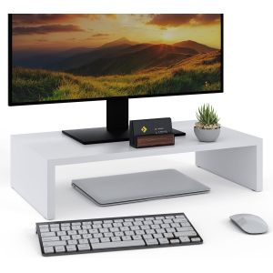 Ulteronixshop-Support de Moniteur, Support pour &eacute;cran d'ordinateur &agrave; 1 niveaux, Support pour ordinateur portable, Support d'ordinateur avec &eacute;tag&egrave;re de rangement, Blanc - Neuf