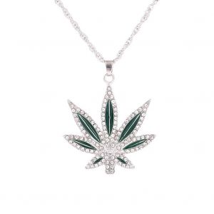 Collier Tendance Pour Homme Avec Pendentif En Forme De Feuille Et Strass (Argent) - Neuf