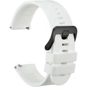 22mm Bracelet De Montre Pour Homme À Rayures Arquées, Silicone Bande À Dégagement Rapide, Boucle Noire (Blanc) - Neuf