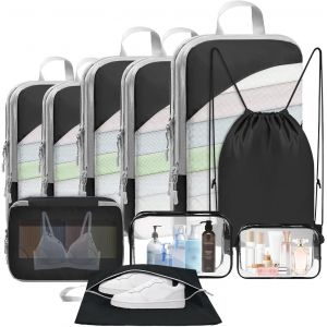 Lot De 10 Cubes D'Emballage De Compression L&eacute;gers Pour Val S, Sacs De Rangement Pour Bagages, Organ Ur Essentiel De Voyage, Noir - Neuf