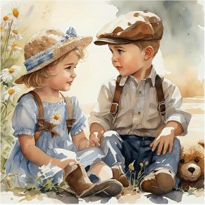 Ayuhr-30x30cm Diamond Painting Petite Fille Et Petite Garçon, Broderie Diamant Vintage Peinture Diamant Petite Fille Et Petite Garçon Point De Croix Kit Complèt Pour Décoration Murale - Neuf