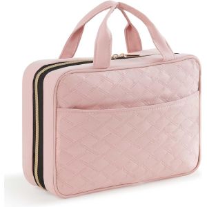 KALANKA-Trousse de Toilette de Voyage, Grande Trousse de Maquillage Suspendue pour Femmes, Trousse de Cosmétique Transparente avec Crochet pour Bouteilles Pleines Tailles, Moyen, Rose - Neuf