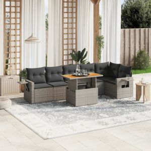 Prolenta Premium - Salon De Jardin Avec Coussins 7 Pcs Gris R&eacute;sine Tress&eacute;e - Neuf