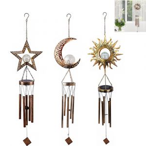 Carillon solaire en forme d'&eacute;toile, de soleil et de lune pour la d&eacute;coration de jardin et d'ext&eacute;rieur - Neuf