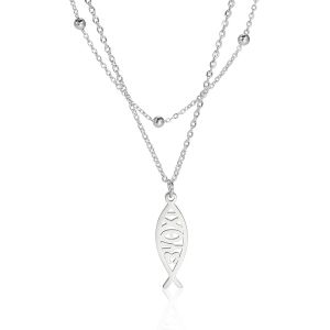 Kal-Collier Ichthus Pour Femme Collier Jésus Poisson Christ Croix Poisson Ichthys Collier Poisson Ichthus Symbole Religieux Pendentif Bijoux Chrétien Cadeau - Neuf