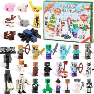Calendrier de l'Avent Minecraft 2024, compte &agrave; rebours de 24 jours avec figurines et blocs de construction, cadeau surprise pour gar&ccedil;on - Neuf