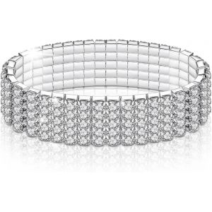 Eryi-2 Pièces Bracelets Extensibles En Strass, Tennis Diamant, Bijoux Empilables De Mariée Étincelants En Cristal D'argent, Élastique Pour Fête De Mariage Femmes - Neuf
