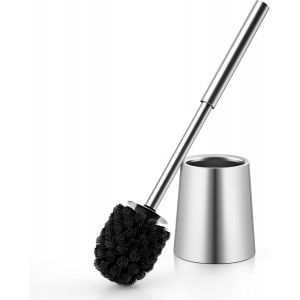 Brosse Toilettes WC,Brosse de Toilette avec Manche en Acier Inoxydable 304 et Porte-Brosse,Balai Toilette WC avec Tête de Brosse Remplaçable,Poils de Qualité Supérieure,Argent Brossé - Neuf