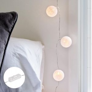 Jgd-Guirlande Lumineuse 20 Boules En Coton &Agrave; Led Blanc Chaud Sur Prise Pour Int&eacute;rieur - Neuf