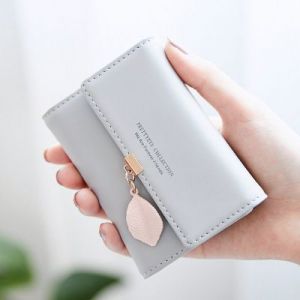 Portefeuille Femme Petit Porte Monnaie Femme Feuille Exquis Pendentif en PU Cuir, Gris B - Neuf
