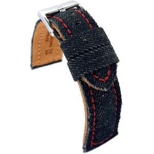 Kal-Bracelet Montre Denim Jean Matelass&eacute; U2013 Style Vintage D&eacute;contract&eacute; U2013 Doublure Cuir U2013 Noir Bleu Beige Vert U2013 Tailles 18mm 20mm 22mm 24mm 389 - Neuf