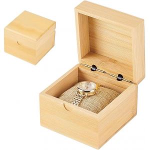 Kal-Boîte De Rangement Carrée En Bois De 8,3 Cm - Style Vintage - Avec Coussin À L'intérieur - Boîte De Voyage En Bois Solide - Organisateur Pour Montres - Boîte De Présentation - Neuf