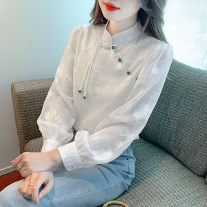 Chemise À Col Montant Rétro Pour Femme, Chemise De Printemps En Mousseline De Soie, Petite Chemise Élégante Pour Femme - Neuf